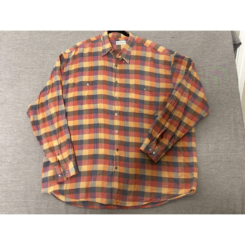 Norm Thompson Plaid Flannel Shirt Men's XXL Cotton Wool Blend Button Up Casual
